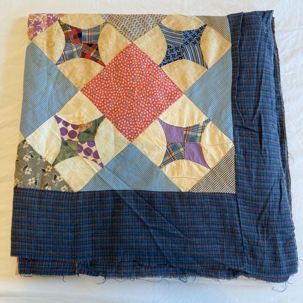 Vintage Handmade Patchwork Quilt Top Bow Tie Diamond Scrap Fabric Multicolor - Picture 3 of 11